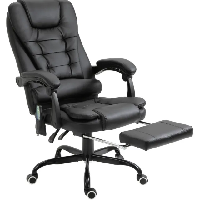 MEUNIQ bureaustoel met massagefunctie, 7 massagepunten, hoogteverstelbaar, verstelbare rugleuning 90°-155°, voetsteun, kunstleer, 360° draaibaar met wielen, zwart