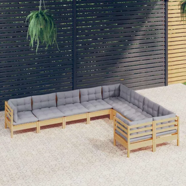 vidaXL 9-delige Loungeset met grijze kussens grenenhout grijs, foto 2