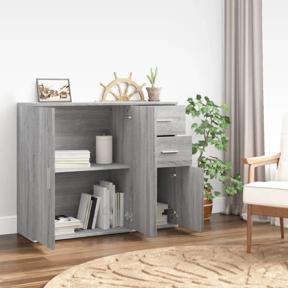 vidaXL Dressoir 91x29,5x75 cm bewerkt hout grijs sonoma eikenkleurig, foto 3