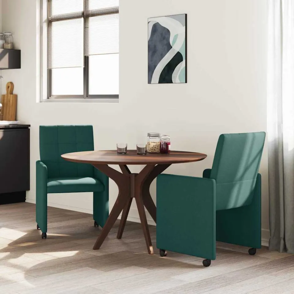vidaXL Eetkamerstoelen met Wieltjes 2 st Stof Donkergroen groen, foto 3