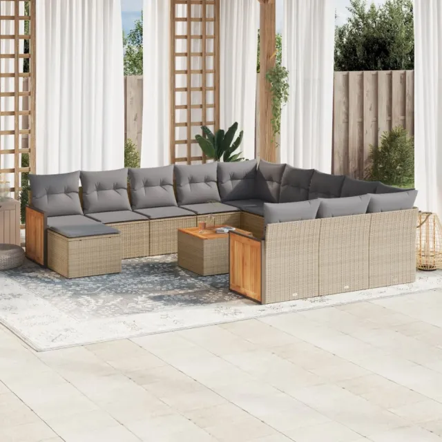 vidaXL 13-delige Loungeset met kussens poly rattan beige, foto 2