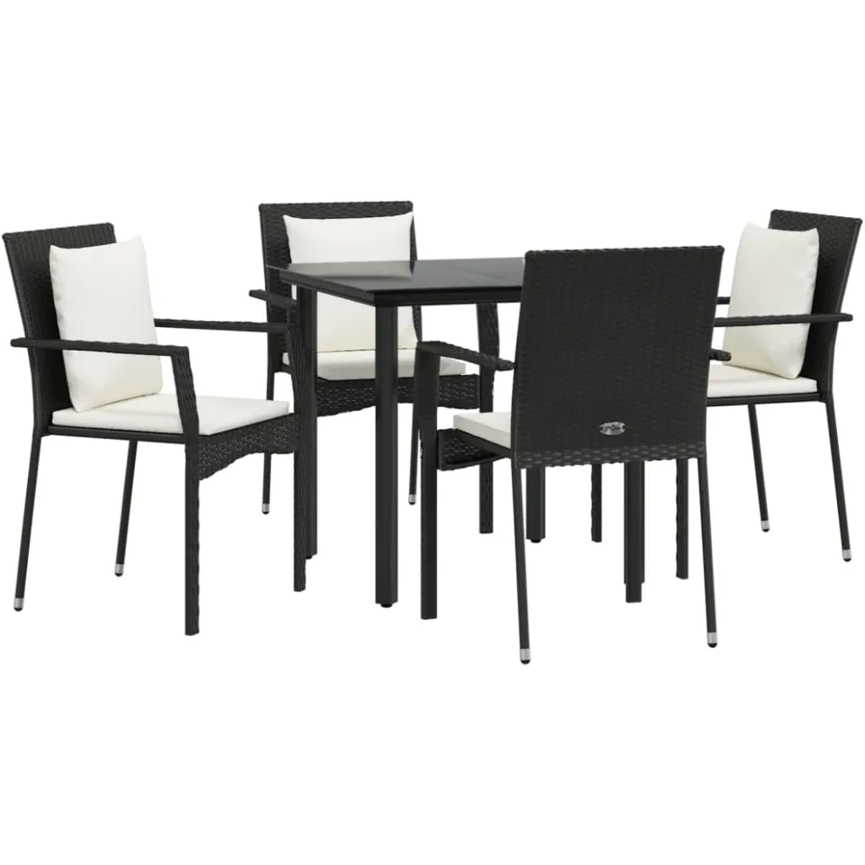 vidaXL 5-delige Tuinset met kussens poly rattan zwart, foto 3