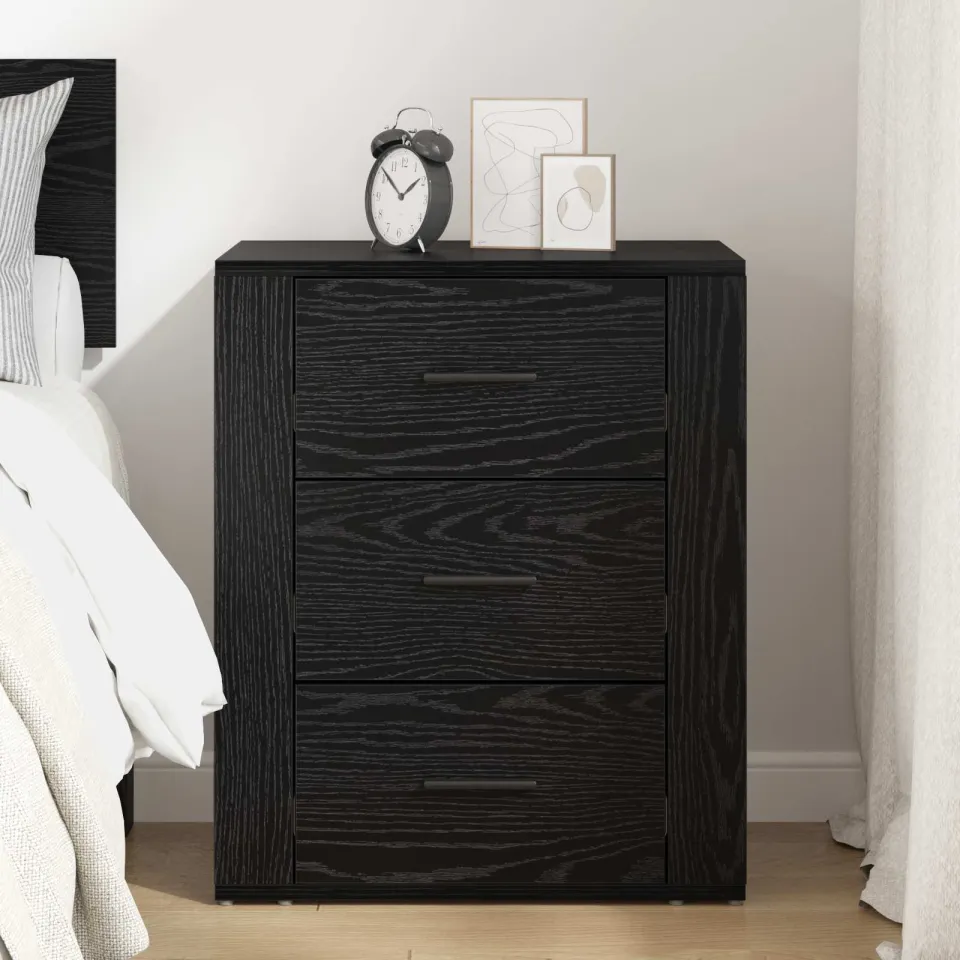 vidaXL Nachtkastje Zwart Eiken 35 x 50 x 60 cm Bewerkt hout, foto 4