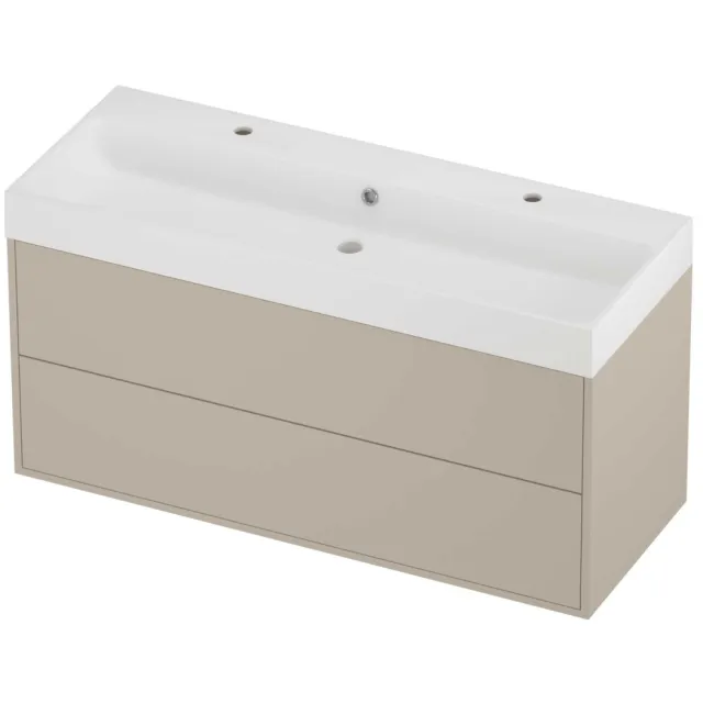 Proline Podium Badmeubelset Polystone Loft In Kader 120x46x62 cm Mat White Soft Linen Beige