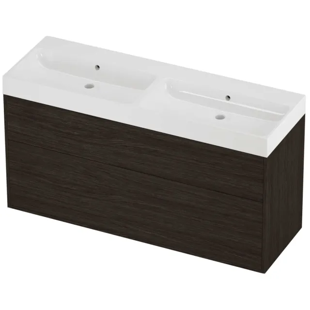 Proline Podium Badmeubelset Polystone Loft Dubbel 140x46x75 cm Glans Wit Mokka Oak Eiken