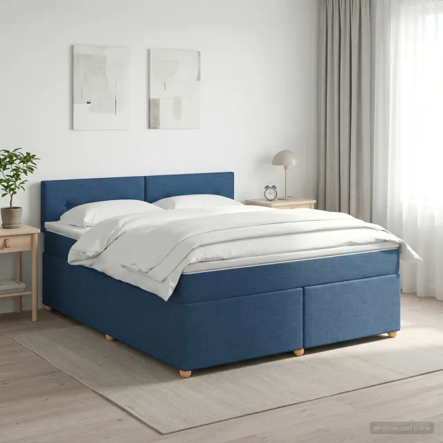 vidaXL Boxspringbed met matras met hoofdeinde Blauw 140 x 190 cm Stof