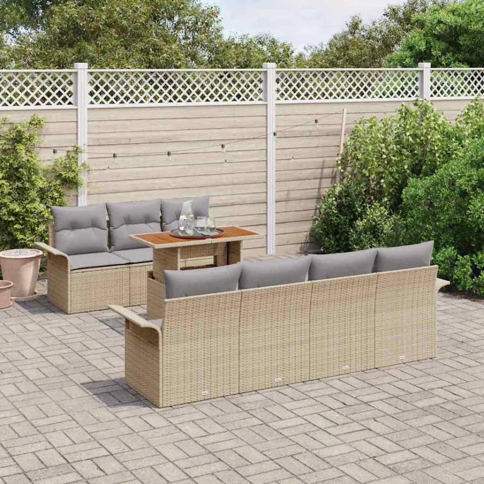 vidaXL Tuin Sofa Set 8 st Beige Poly riet, foto 3