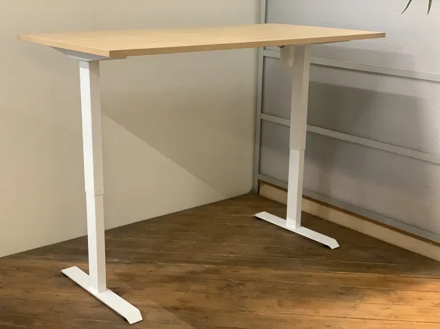 FERBOX - Kantoor & Design FB01 - elektrisch zit sta bureau met memory - wit onderstel - ahorn licht eiken blad - NU MET GRATIS USB OPLADER! - 120 x 80 - NIEUW