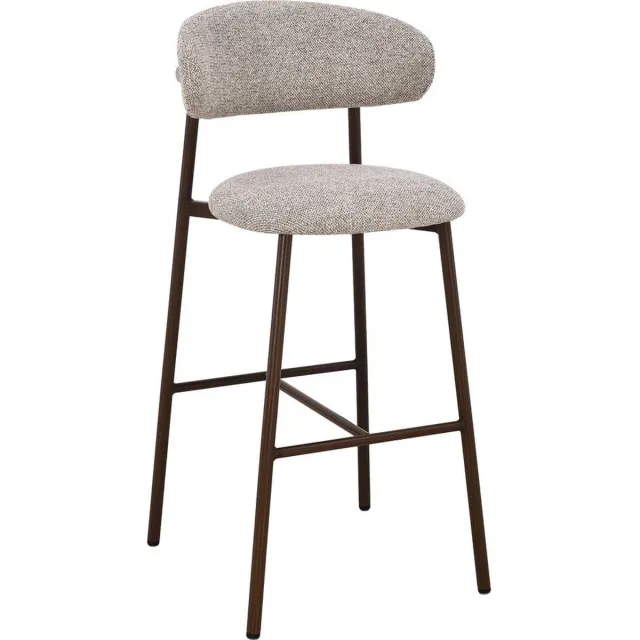 Goossens Barstoel Siem - beige - stof - zithoogte 80 cm - zonder armleuning stof gemeleerd grof geweven naturel