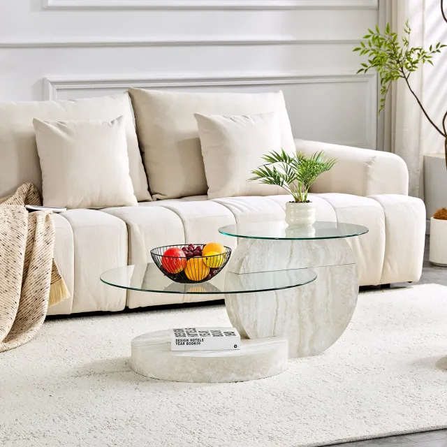 CHICFURN Salontafel - Dubbel niveau - Vast - Rond - Lichtgrijs