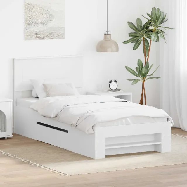 vidaXL Bedframe met hoofdeinde Wit 90 x 200 cm Bewerkt hout