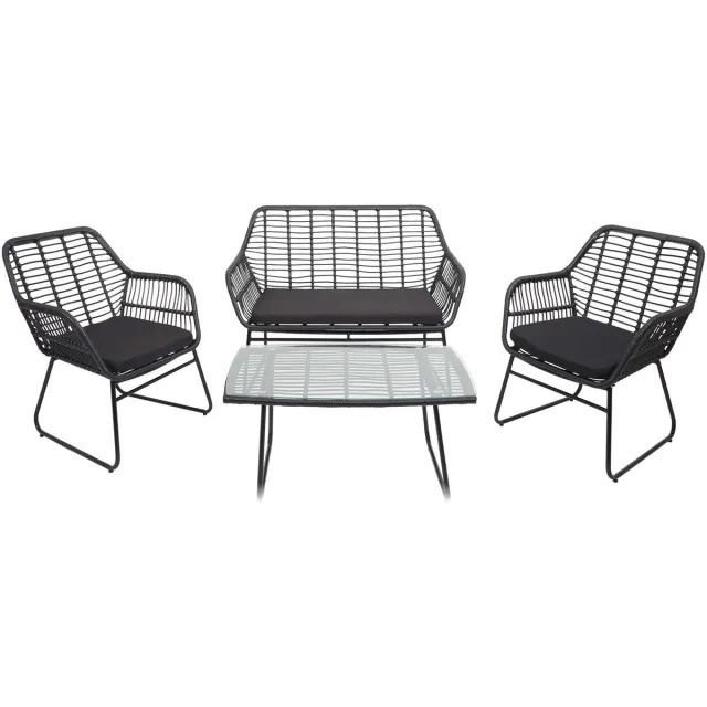 MCW Polyrattan garnituur MCW-G17a, tuinset zitgroep stoel, touw ~ antraciet, bekleding antraciet zonder sierkussens
