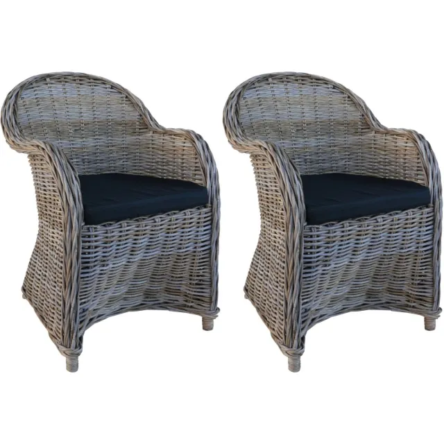 Decomeubel Rotan Stoel Kubu Grey met zwart Kussen - set van 2 stoelen Vergrijsd Rotan