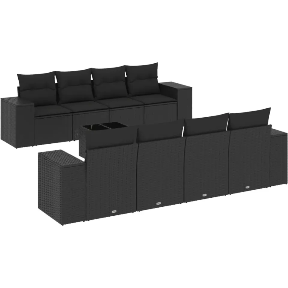 vidaXL 9-delige Loungeset met kussens poly rattan zwart