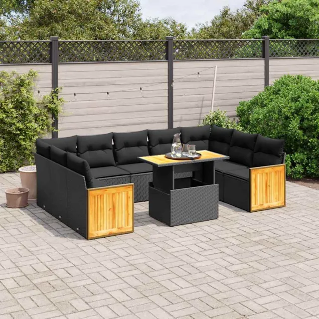 vidaXL 10-delige Loungeset met kussens poly rattan zwart, foto 2