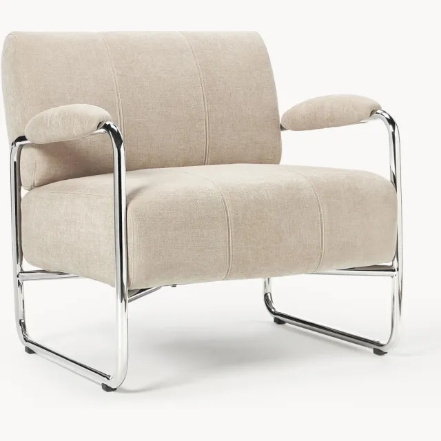 Westwing Collection Loungefauteuil Marcel Beige, Zilverkleurig