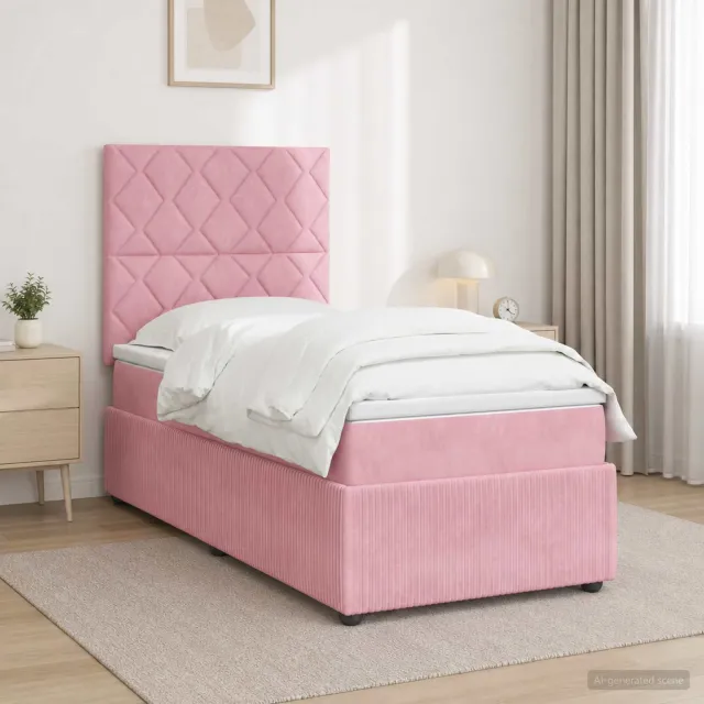 vidaXL Boxspringbed met matras Roze 100 x 200 cm Fluweel