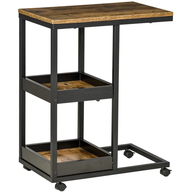 Sweiko Bijzettafel - met Wielen - Industriële stijl - Metalen frame - Bruin + zwart
