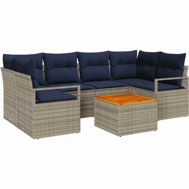 vidaXL Tuinbankenset 7 st Grijs poly rattan, foto 2