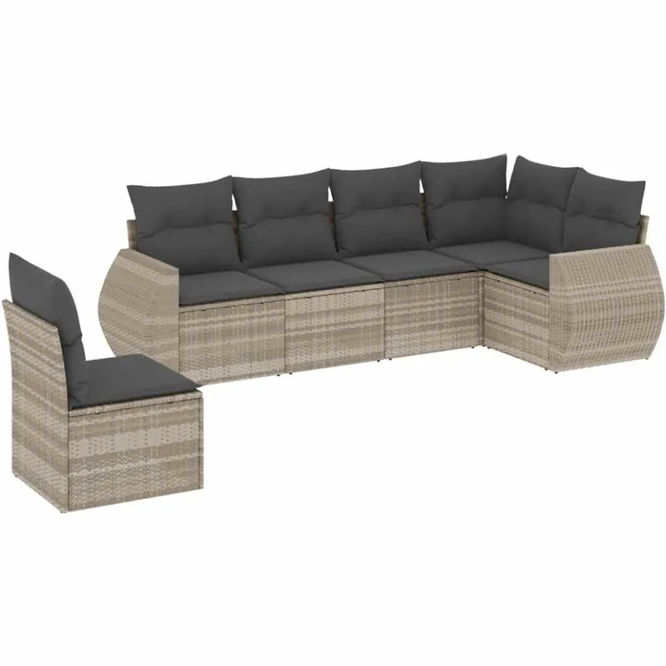 vidaXL 6-delige Loungeset met kussens poly rattan lichtgrijs grijs