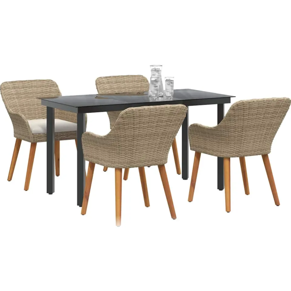 vidaXL Tuin eettafelset 5 st Beige poly rattan