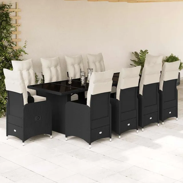 vidaXL 11-delige Bistroset met kussens poly rattan zwart