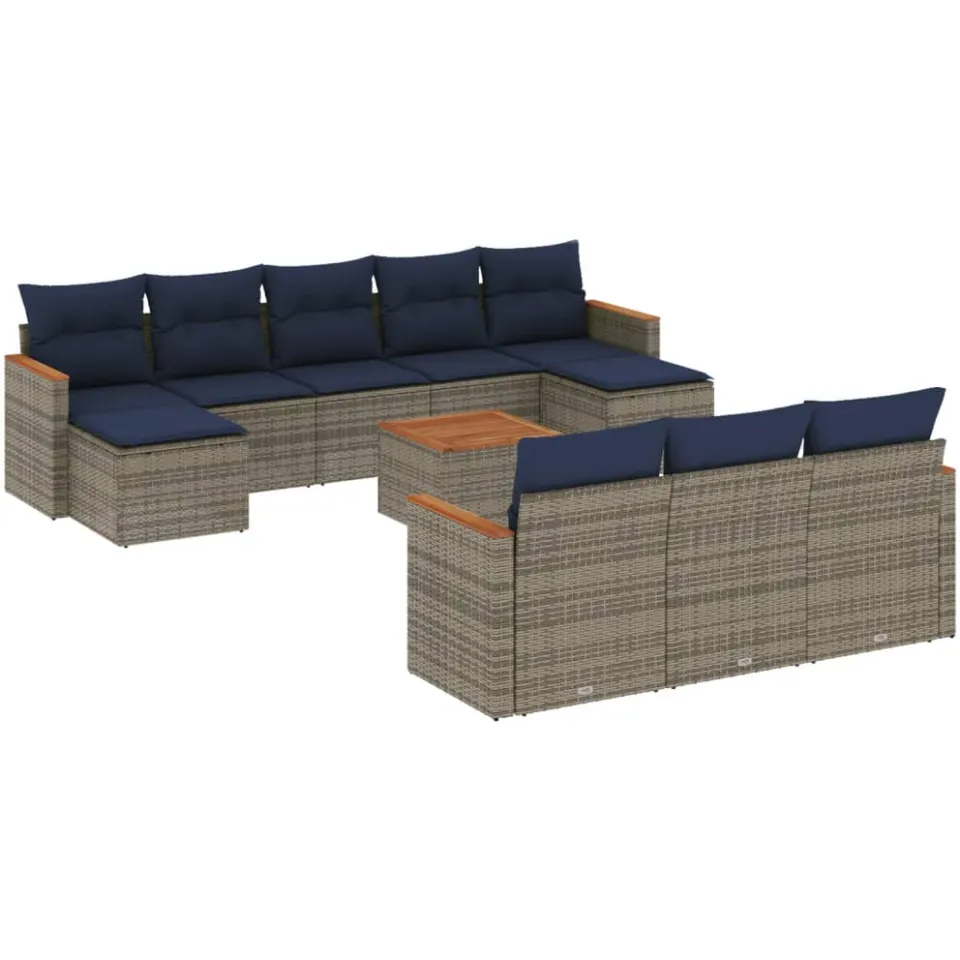vidaXL 11-delige tuinbankset met kussens, grijs polyrotan, foto 3