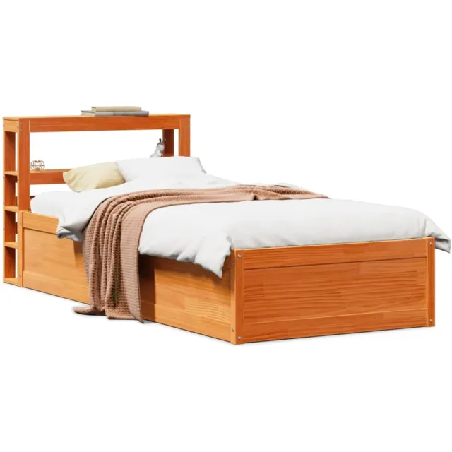 vidaXL Bedframe met hoofdbord massief grenenhout wasbruin 75x190 cm