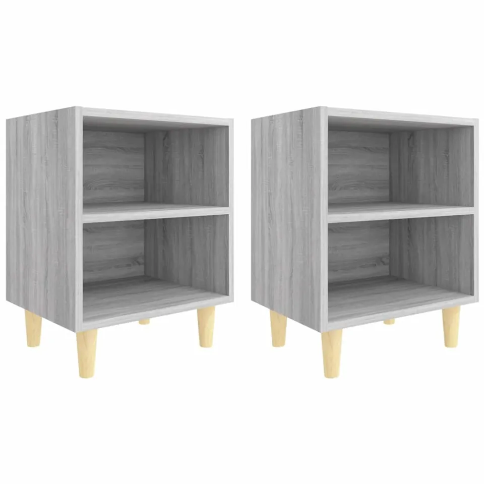 vidaXL Nachtkastjes 2 st met houten poten 40x30x50 cm grijs sonoma, foto 3