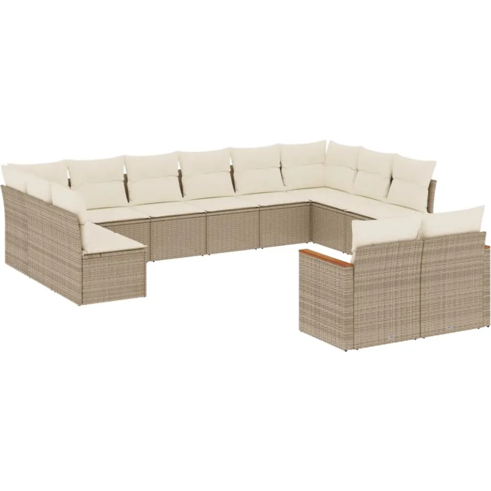 vidaXL 12-delige Loungeset met kussens poly rattan beige, foto 3