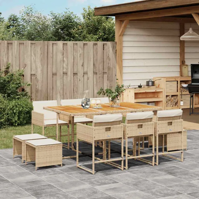 vidaXL 11-delige Tuinset met kussens poly rattan beige, foto 2