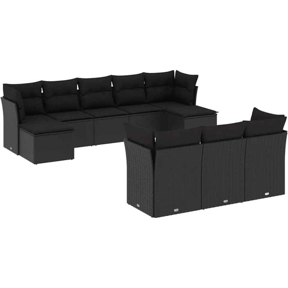 vidaXL 10-delige Loungeset met kussens poly rattan zwart, foto 3