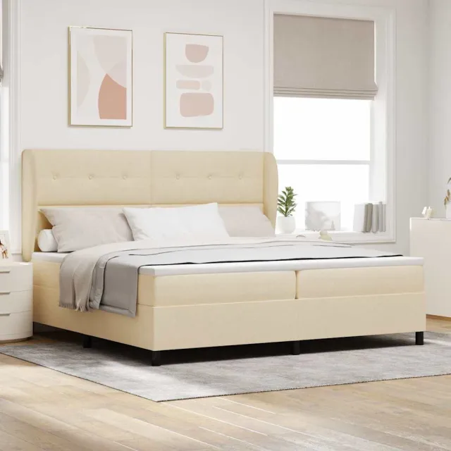 vidaXL Boxspring bed met hoofdeinde Crème 200 x 200 cm Stof