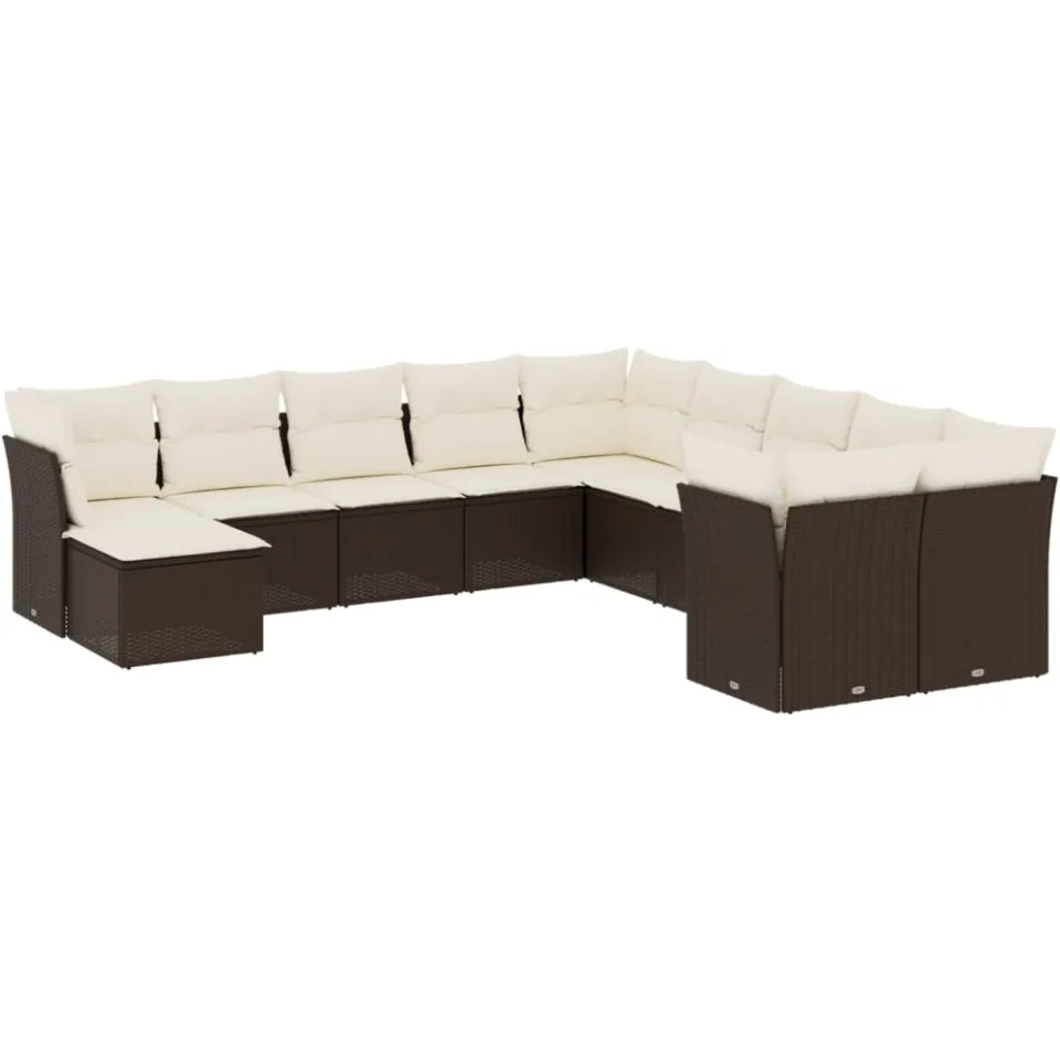 vidaXL 11-delige Loungeset met kussens poly rattan bruin