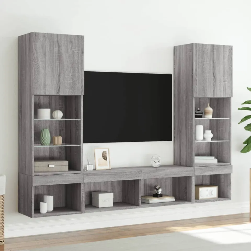 vidaXL 5-delige Tv-wandmeubelset met LED grijs sonoma eikenkleurig, foto 2