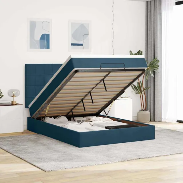 vidaXL Ottoman bed met matrassen en LED's 140x200cm fluweel Blauw