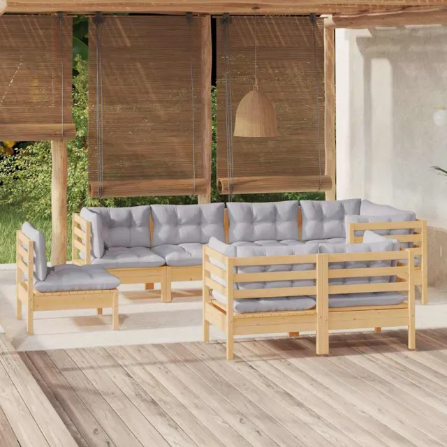 vidaXL 9-delige Loungeset met grijze kussens massief grenenhout grijs, foto 2
