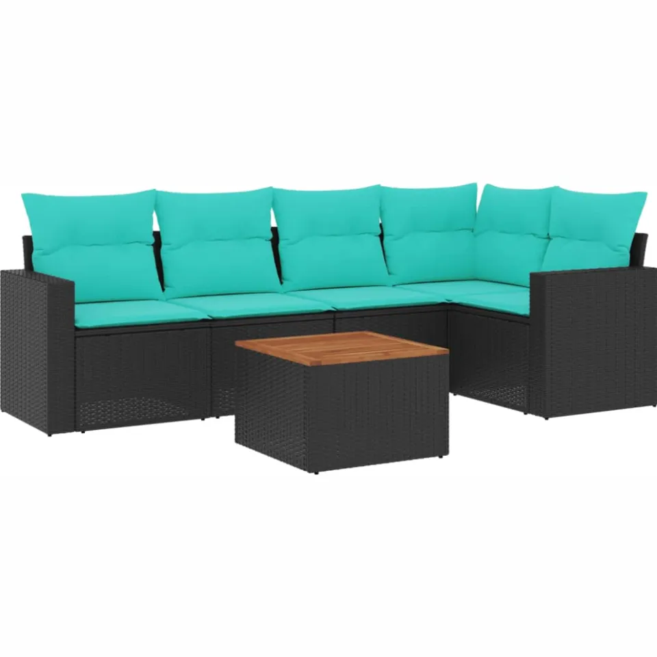 vidaXL 6-delige Loungeset met kussens poly rattan zwart, foto 3