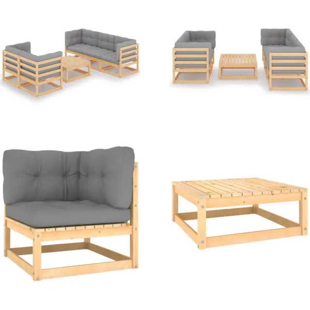 vidaXL 6-delige - Loungeset - met - kussens - massief - grenenhout Naturel