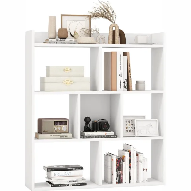 LUMÉ STORE Boekenkast - Boekenplank - Vitrinekast - 8 Open Vakken - 3 Planken - 50kg - Spaanplaat - 97x30x100cm - Modern - Wit