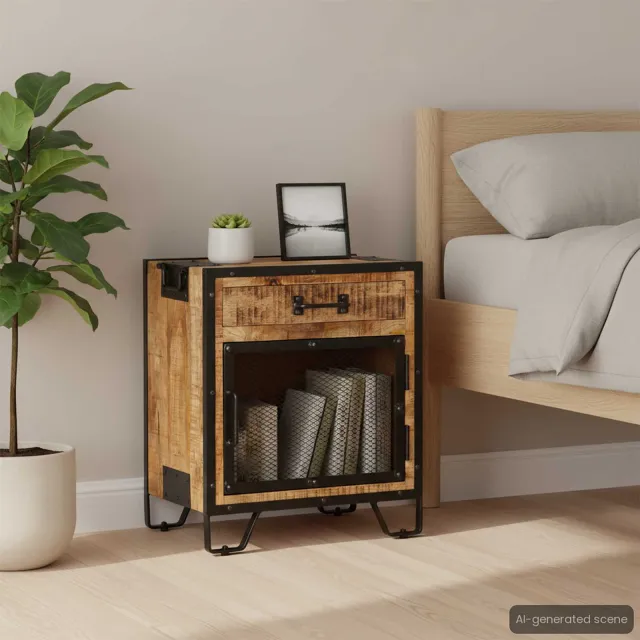 vidaXL Nachtkastje 43x30x51 cm massief ruw mangohout Bruin