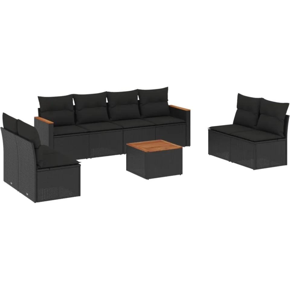 vidaXL 9-delige Loungeset met kussens poly rattan zwart, foto 3