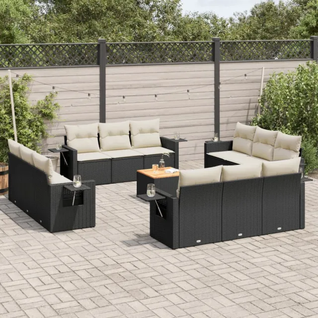 vidaXL 13-delige Loungeset met kussens poly rattan zwart, foto 2