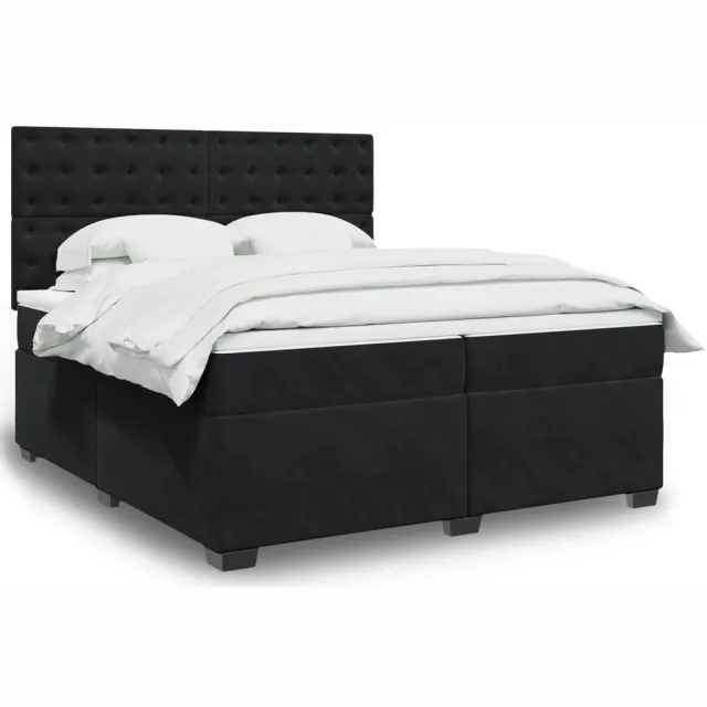 vidaXL Boxspring met matras fluweel zwart 200x200 cm