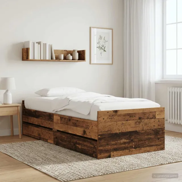 vidaXL Bedframe met lade met opslag Oud hout Massief grenenhout Bruin