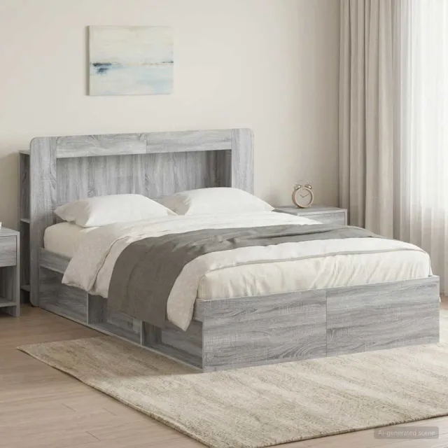 vidaXL Bedframe met opslag Grijs Sonoma 140 x 190 cm Bewerkt hout