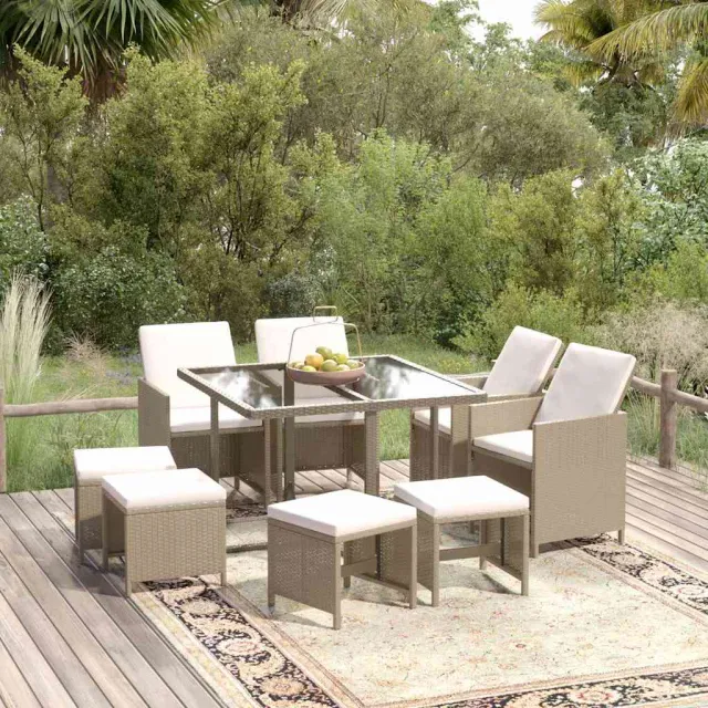 vidaXL 9-delige Tuinset met kussens poly rattan beige, foto 2