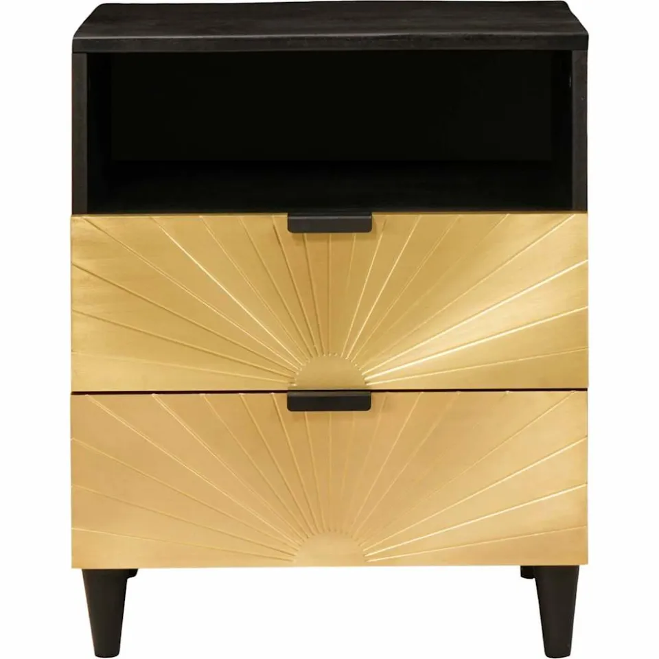 vidaXL Nachtkastje Zwart en Goud 50 x 33 x 62 cm Bewerkt hout, foto 3
