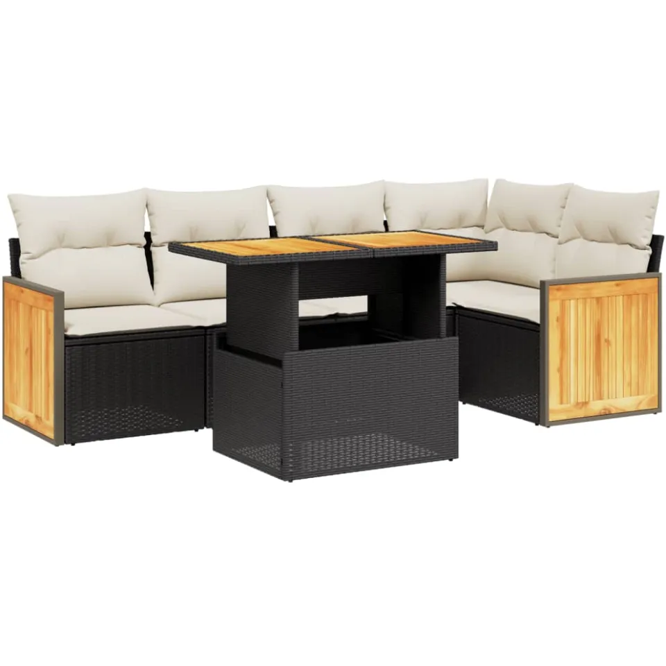 vidaXL 6-delige Loungeset met kussens poly rattan zwart