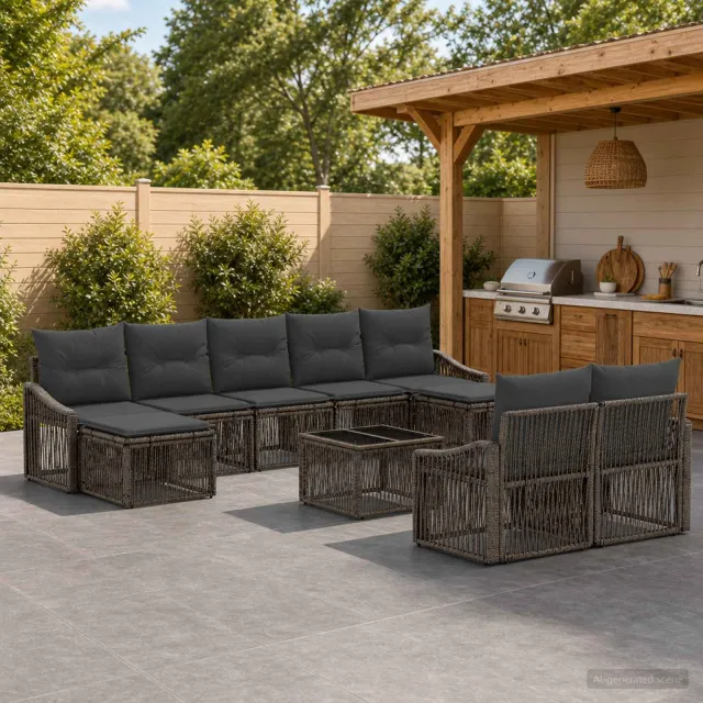 vidaXL Tuinbankenset 10 st Grijs poly rattan